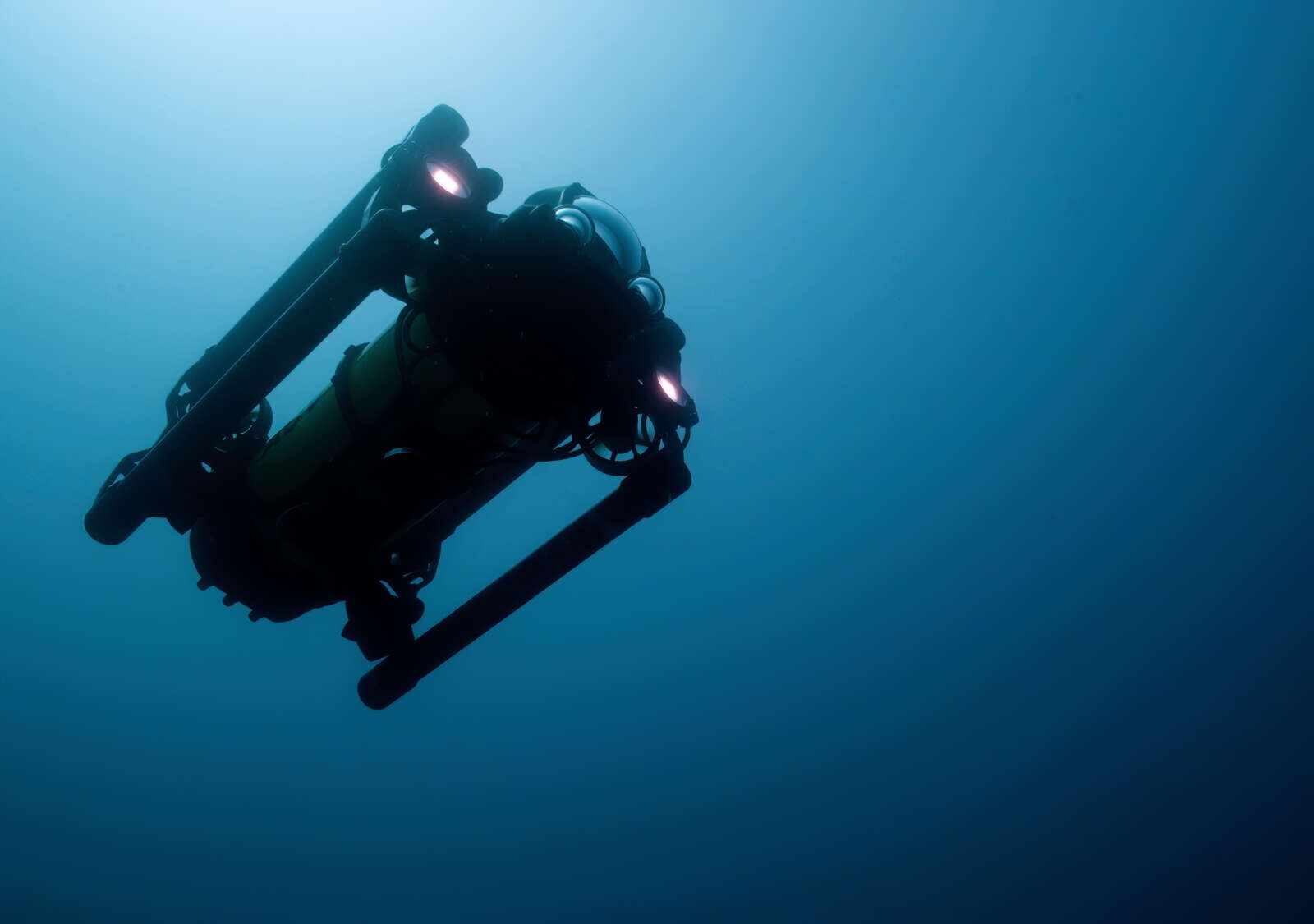 Boxfish AUV facing up underwater